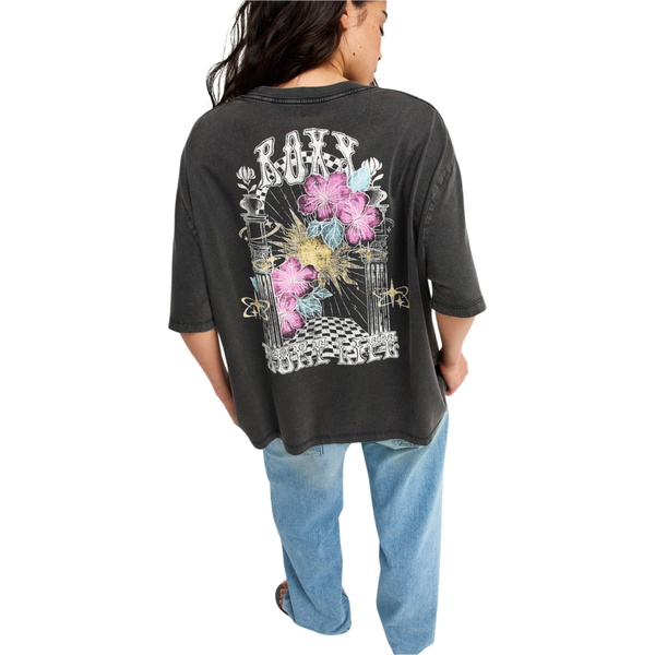 2026 Roxy Dame Ekstra Stor Vasket T-shirt ERJZT06150 - Anthracite